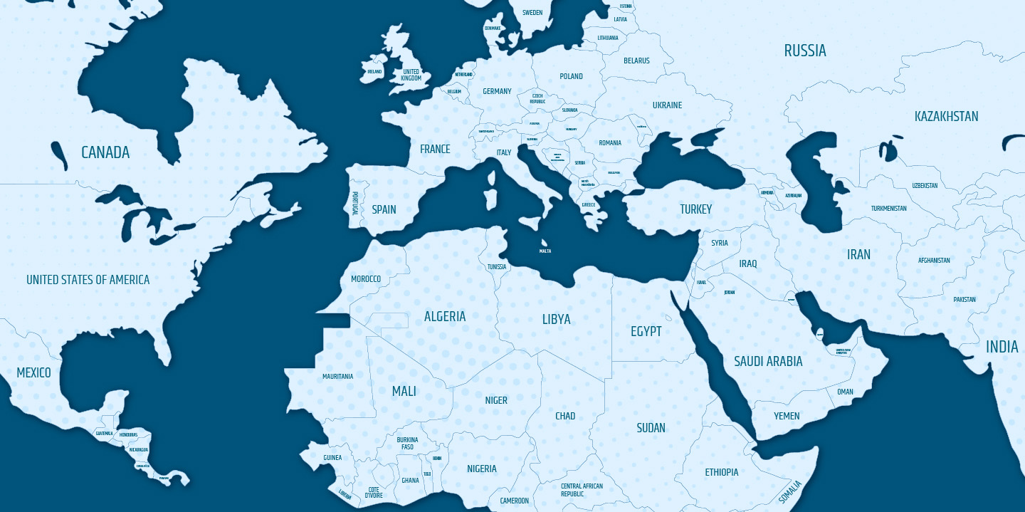 A labeled world map featuring countries across continents, including the US, Europe, Middle East, Africa, and Asia, provides geographical insight.
